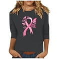 thumbnail image 2 of Homenesgenics Breast Cancer Ribbon Shirts Women's Loose Casual Breast Cancer Printed Round Neck 3/4 Sleeve 3/4 Sleeve T-Shirt Tops Gray S, 2 of 4