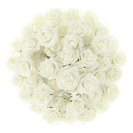 Artificial Roses with Stems- Real Touch Fake Flowers for Home Decor, Wedding, Bridal/Baby Shower, Centerpiece, More, 50 Pc Set by Pure Garden (Ivory)