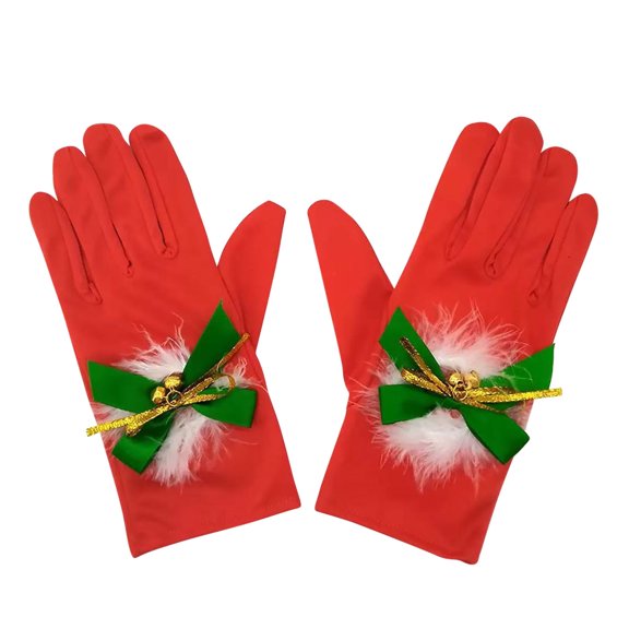 Women's Christmas Gloves with Bow Velvet Holiday Gloves for Christmas Parties Green Free Size