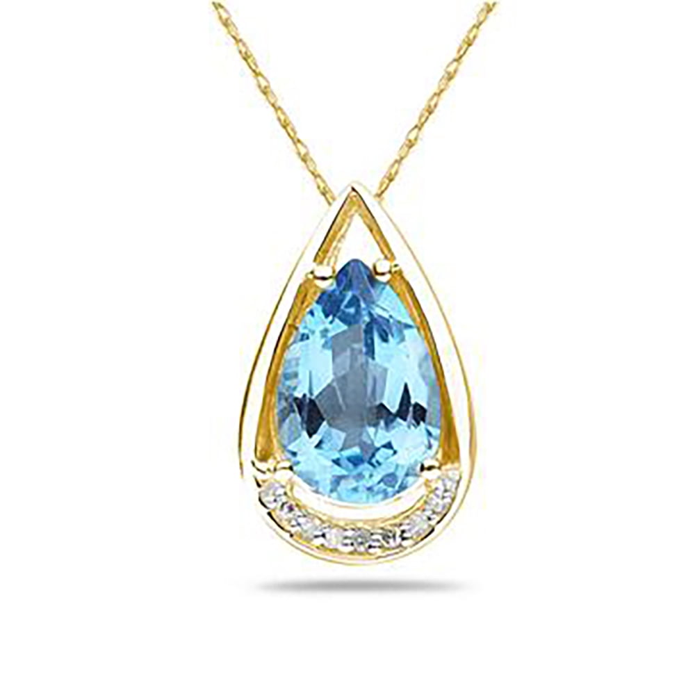 Szul Jewelry - Pear Shaped Blue Topaz and Diamonds Raindrop Pendant in