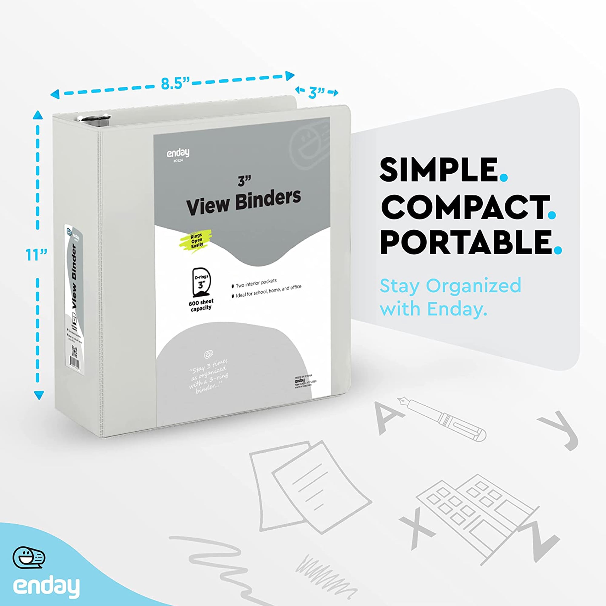 Enday 3 Inch Binder 3 Ring Binders with Pockets for Home, Office, School Supplies Organization, Gray 6 Pc