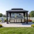 thumbnail image 2 of PURPLE LEAF 8' X 12' Permanent Hardtop Gazebo Aluminum Frame Patio Gazebo with Galvanized Steel Double Vented Roof Includes Removable Curtains and Netting with Hooks for Garden Lawns Backyard Grey, 2 of 9