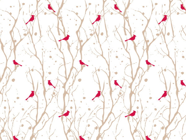 Red Cardinals in SILVER Tree Branches Gift Tissue Paper 10 Sheets 20" by 30" 