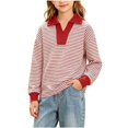 thumbnail image 2 of Lutiedan Striped Sweatshirt for Girls Fall Winter V Neck Pullover Tops Casual Long Sleeve Warm Sweatshirts Size 5-15,Red, 2 of 6
