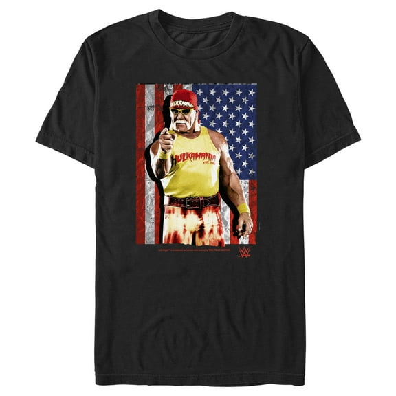 Men's WWE Hulk Hogan American Flag  Graphic Tee Black Large