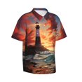 thumbnail image 2 of Men's Casual Short Sleeve Button Down Hawaiian Shirts,Lighthouse at Sunset Shirts Regular Fit Beach Summer Shirts with Front Pocket,XL, 2 of 7