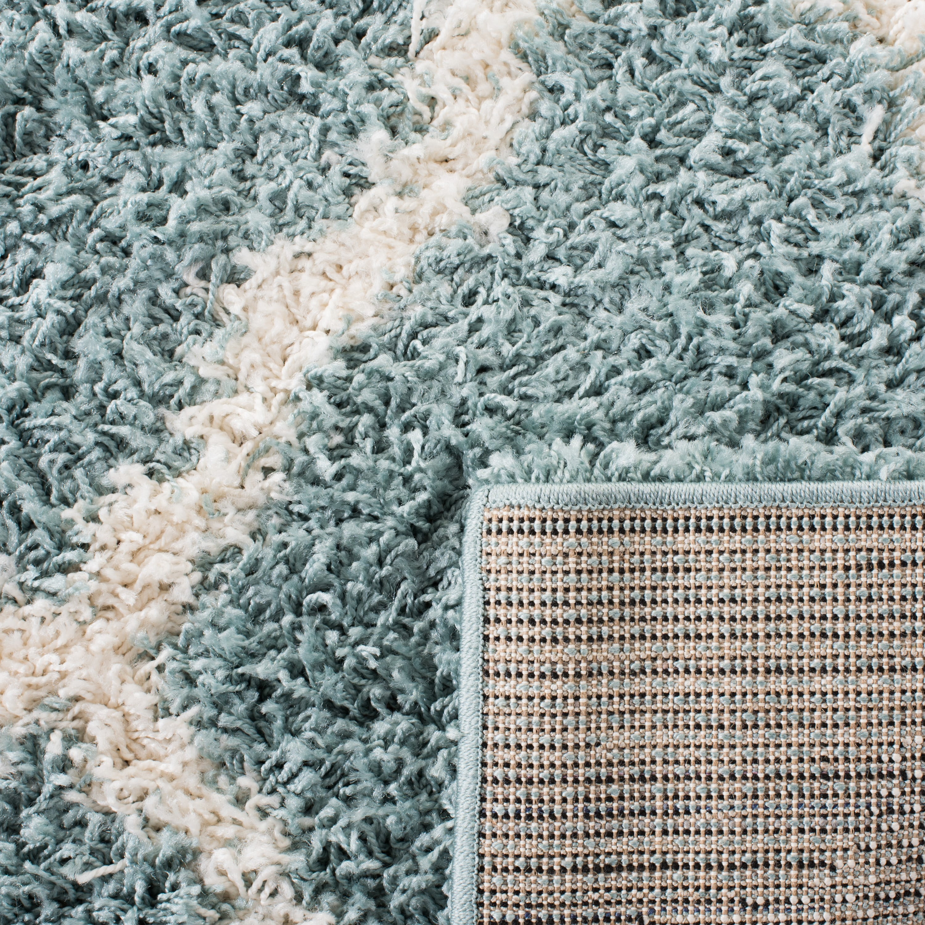 SAFAVIEH Dallas Belinda Geometric Shag Runner Rug, Ivory/Dark Grey, 2'3" x 12'