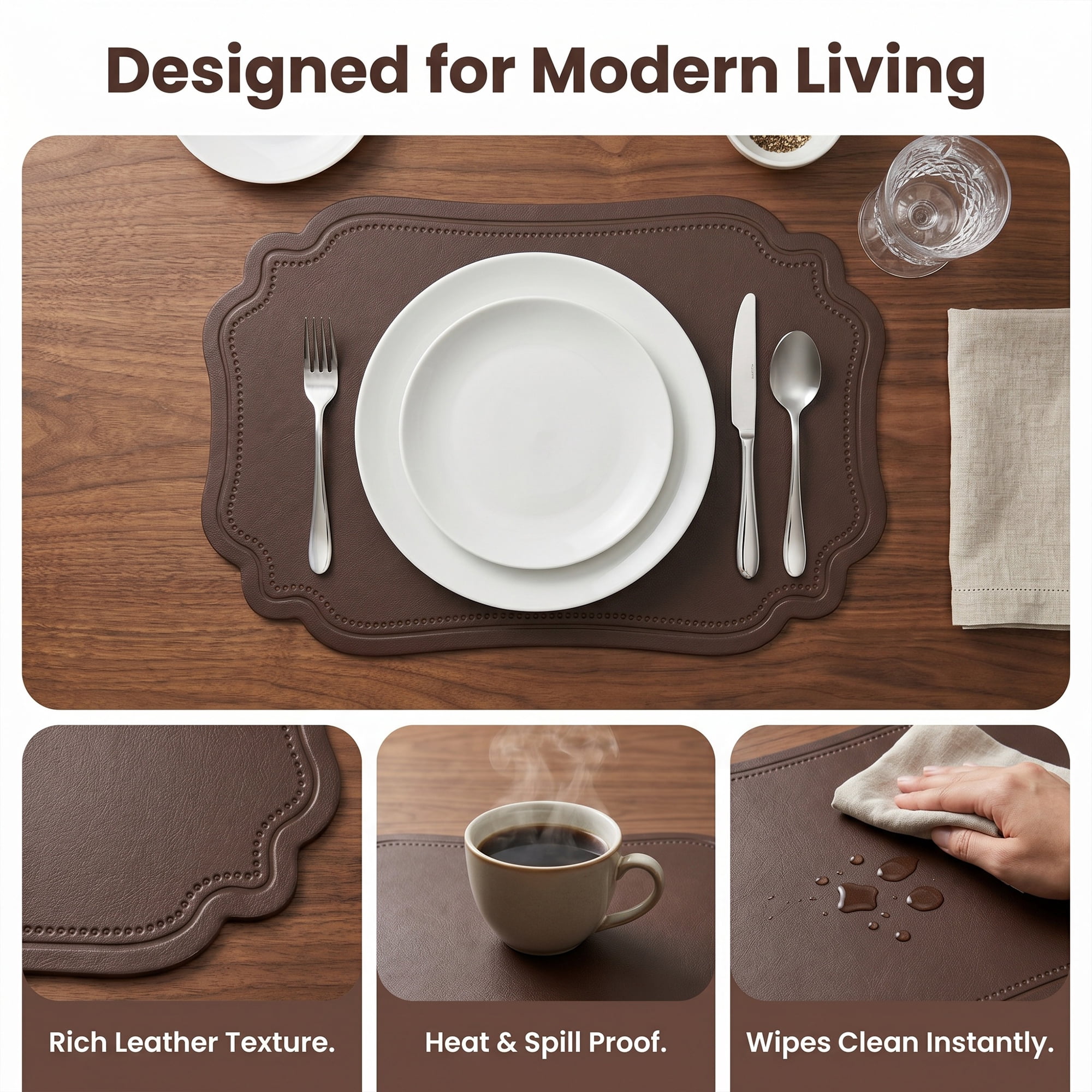 Unique Bargains Set of 6 Solid Placemats Leather Placemats for Kitchen Dining Coffee