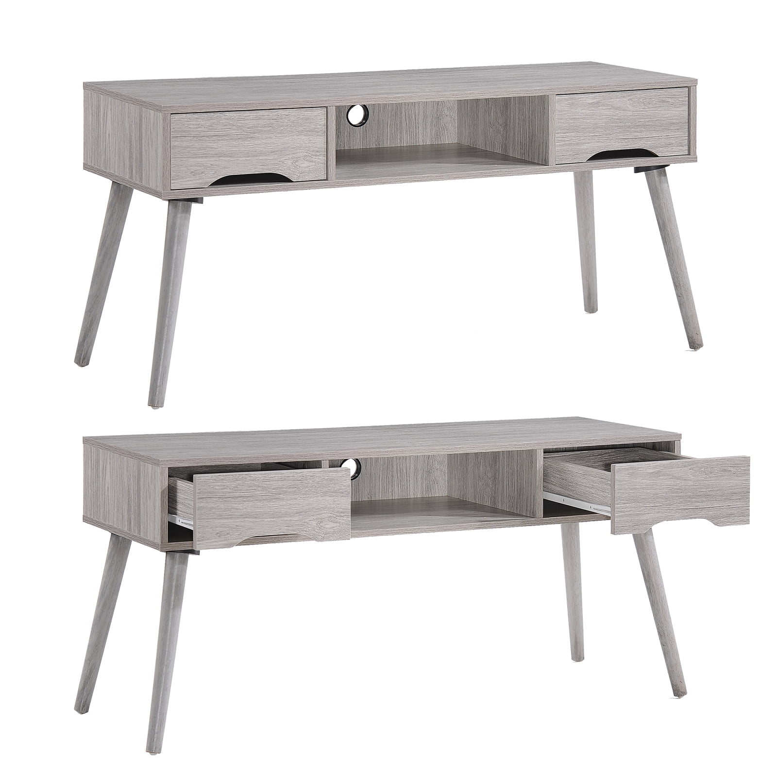 Kadyn Rectangle Coffee Table, Mid Century TV Stand with 2 Drawer & Shelf, Modern Coffee Table for Living Room, Plaid Grey Oak Kadyn Rectangle Coffee Table, Mid Century TV Stand with 2 Drawer & Shelf, Modern Coffee Table for Living Room, Plaid Grey Oak