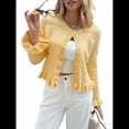 thumbnail image 2 of Suéteres Tipo Cárdigan con Botones para Mujer, Ligeros, de Larga, Cuello Redondo, de Punto, de Verano, con Abertura Frontal Amarillo L, 2 of 7