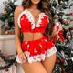 thumbnail image 2 of Gibobby Lencería de encaje para mujer Conjunto de lencería sexy europea y americana para mujer el día de Navidad (Rojo, S), 2 of 5