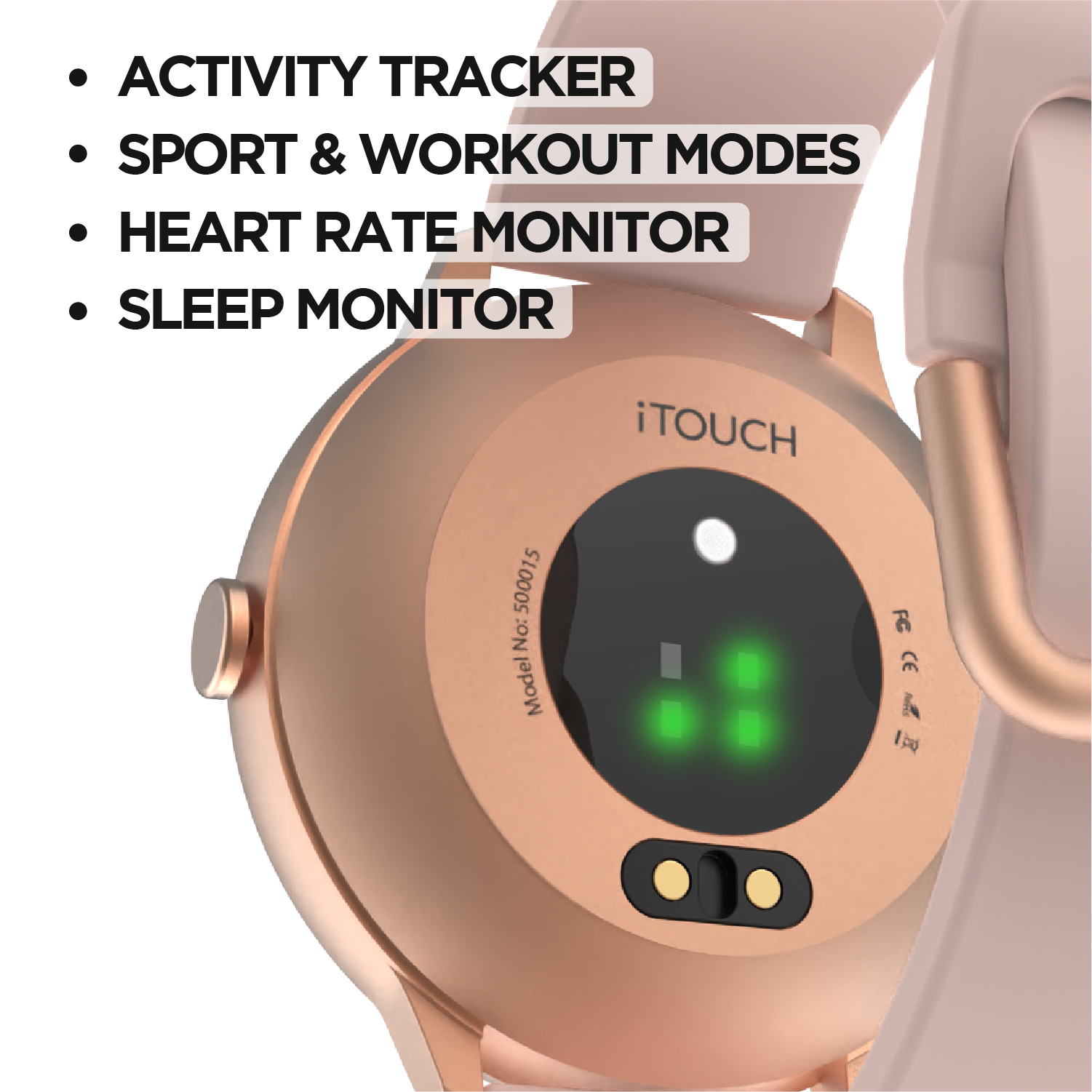 iTouch Sport 3 Special Edition Smart Watch & Fitness Tracker, For Women and Men, (43mm), RoseGold Case, Black Band - image 5 of 8