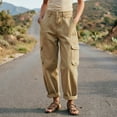 thumbnail image 2 of Edvintorg Women Cargo Pants Plus Size Fashion Outdoor Hiking Travel Elastic Waisted Casual Workout Cuffed Trouser with Pockets Women's Clothes Khaki L, 2 of 7