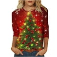 thumbnail image 2 of Holiday Gifts! Titcea Christmas Shirts for Women 3/4 Sleeve Crewneck Cute Christmas Print Pullover Sweaters 2024 Loose Comfort Casual Tops, 2 of 5