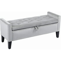 45 Inch Velvet Storage Ottoman , Upholstered End of Bed , Modern Tufted Entryway Storage  with Arms, Grey