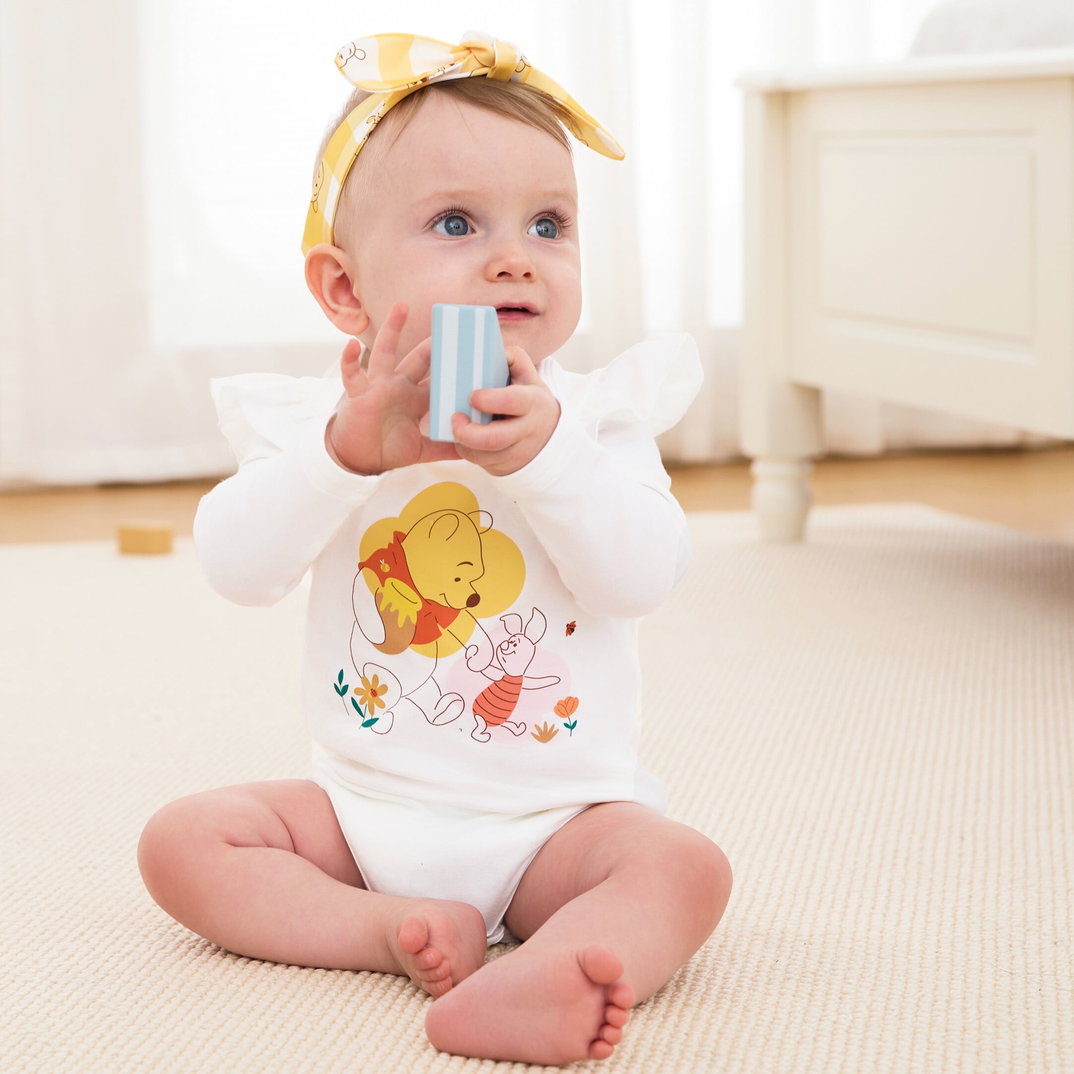 Disney Baby Clothes 3pcs Winnie the Pooh Graphic Romper Bodysuit Pants Outfit Set with Headband Shower Gifts Newborn Infant