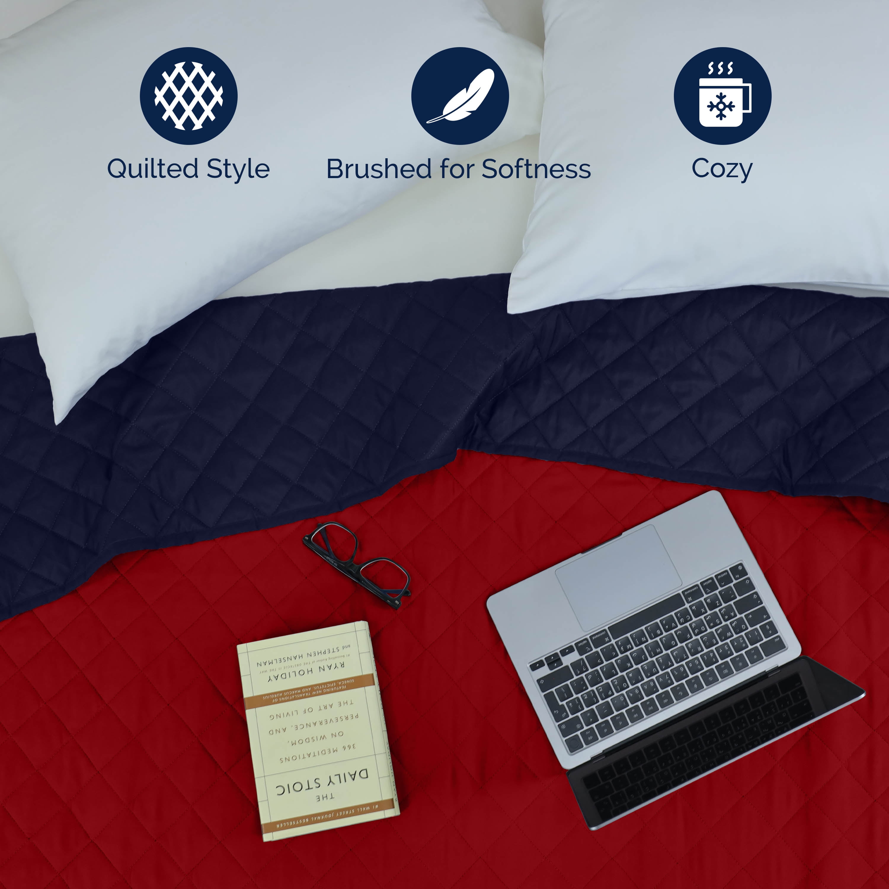 Martex Full/Queen Reversible Coverlet | Lightweight Soft Easy Care Quilt | Red/Navy