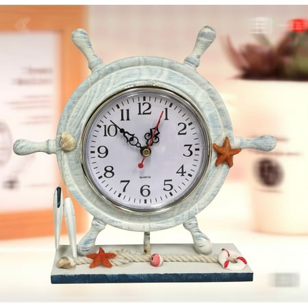Steering Wheel Clock Spring - Desk-top Clock with Steering Wheel Design;Product Size: 9 x 8.25 x2.25. Polyresin construct. Desk-top decor for any office, room, shop, dorm. Gift, Event. Nautical theme