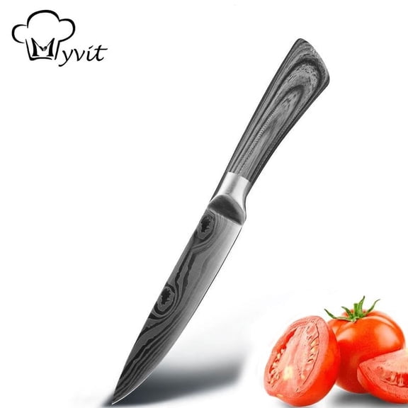 5" Utility Knife High Carbon Steel Fruit Paring Knife with Blade-Guards,Damascus Laser Steel Japanese Cooking Knife with ABS Ergonomic Handle