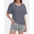 thumbnail image 5 of Womens Casual V Neck T Shirts Short Sleeve Loose Fit Summer Flowy Tops Tees, 5 of 6