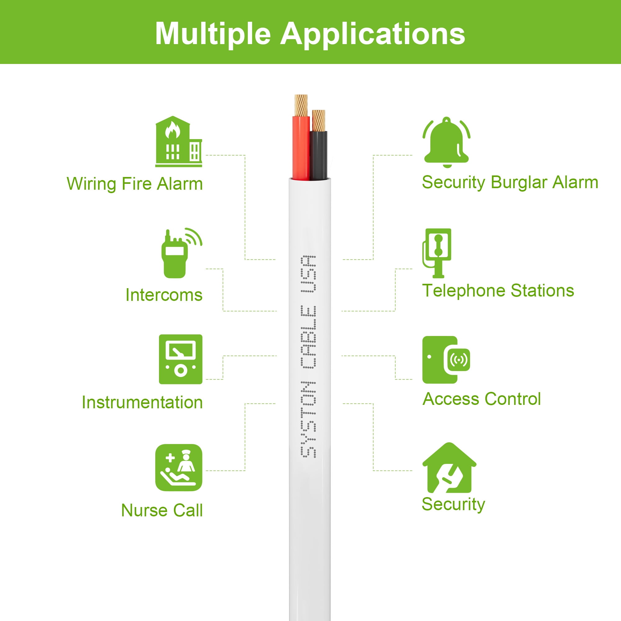 SYSTON 18/2 Fire Security Burglar Station Sound Alarm Control Cable Wire, Plenum-Rated CMP/CL3P Unshielded Copper Stranded UL/ETL,UV Resistant RoHS for Indoor/Outdoor Low Voltage Applications Use