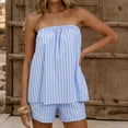 thumbnail image 6 of Arlun Women's 2 Piece Matching Sets Fashion Striped Sleeveless Strapless Tube Top and Loose Shorts Sets 2026 Summer Vacation Outfits Casual Loose Fit Stylish Y2k Going out Set 2-Light Blue XL, 6 of 7