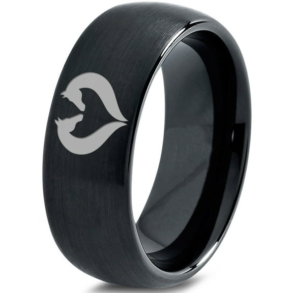 Tungsten Horse Love Heart Shaped Equestrian Horses Band Ring 8mm Men Women Comfort Fit Black Dome Brushed Polished