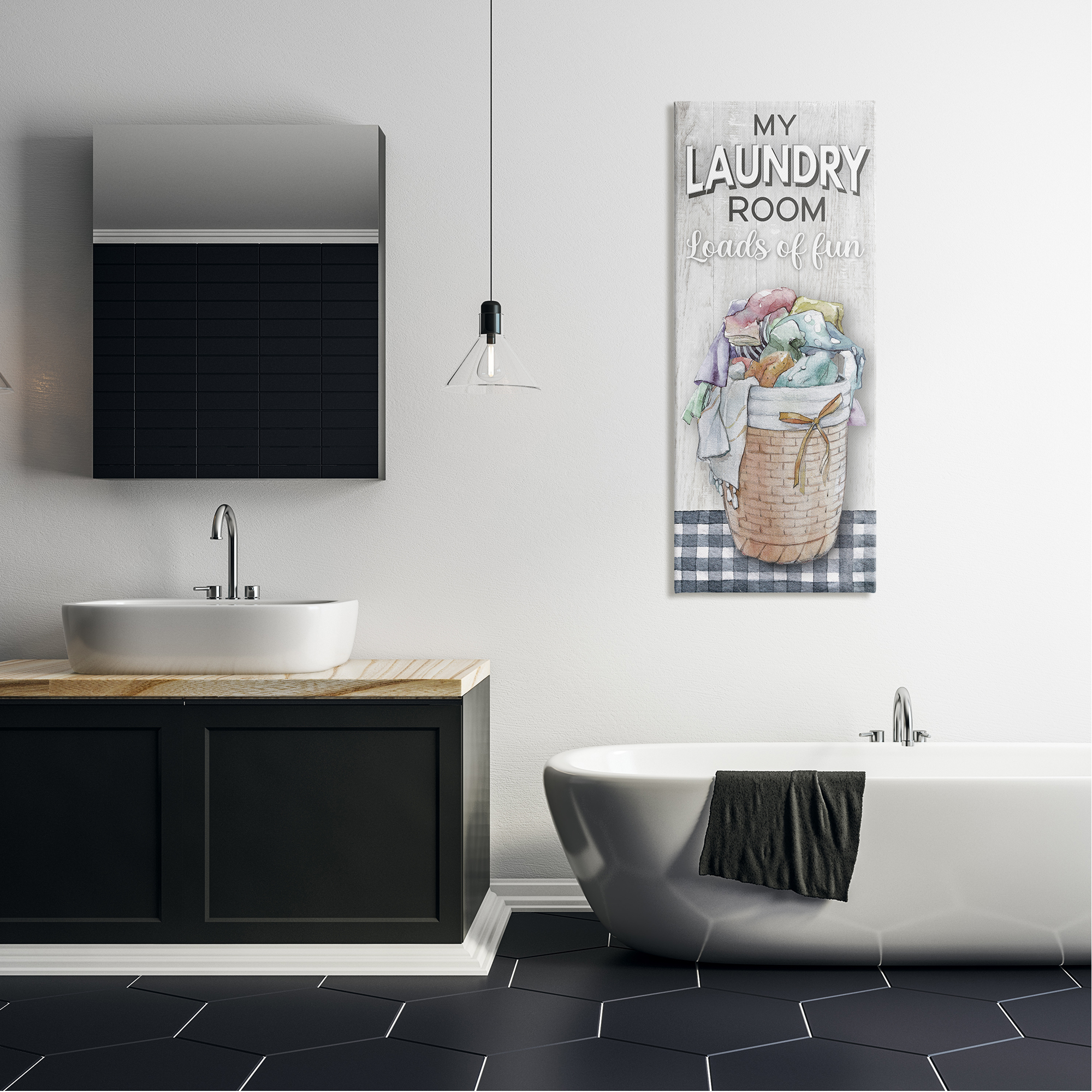 Stupell Industries Laundry Room with Plaid Typography Painting Gallery Wrapped Canvas Art Print Wall Art, 20 x 48