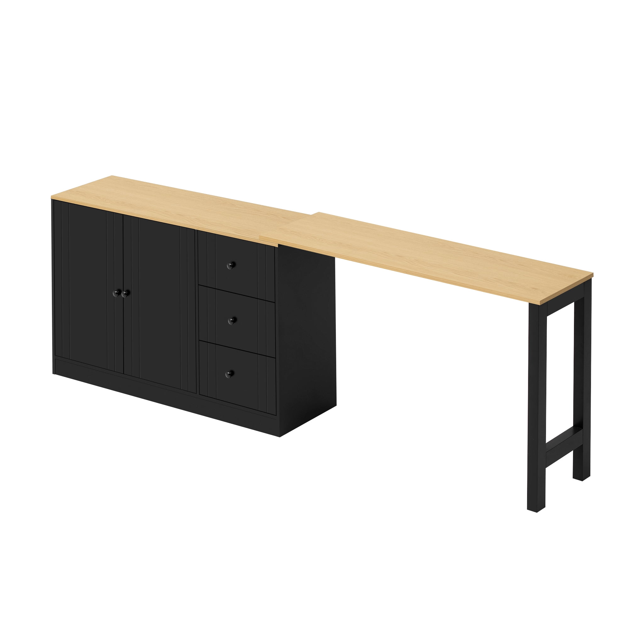 89.7" Wooden Sideboard with Extendable Table, Multifunctional Storage Cabinet with 2 Doors and 3 Drawers, for Living Room, Study, Foyer and Kitchen