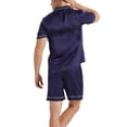 thumbnail image 4 of LANBAOSI Mens Satin Silk Pajama Set Short Sleeve Sleepwear Summer 2 Piece Loungewear (Navy Blue,L), 4 of 8