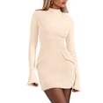 thumbnail image 1 of Vestido PRETTYGARDEN Otoño 2025 Beige Manga Larga Mini Talla M, 1 of 8