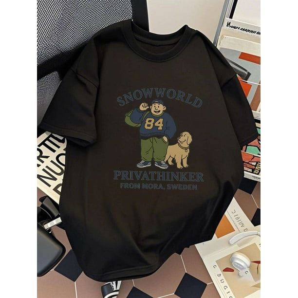 Camiseta gráfica de algodón para hombre - Diseño de Snowworld Private Thinker, corte holgado informal, manga corta, cuello redondo, para verano, estampado negro, ligera y transpirable para un look inf