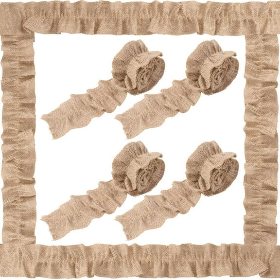 8 Skein Jute Ribbon Ruffled Trimming Tan 2-1/8 inch(55mm) 1.09 Yards(1m)/Skein