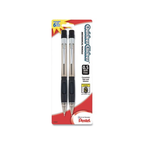 Quicker Clicker Mechanical Pencil 0.5 mm, HB 2.5, Black Lead, Smoke Barrel, 2/Pack