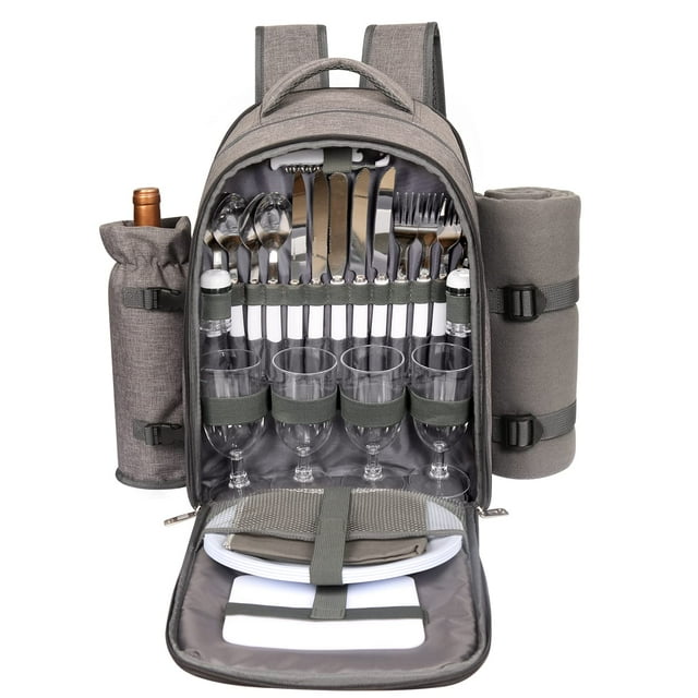 Mochila Cesta de Picnic Hap Tim para 4 Personas con Manta Gris