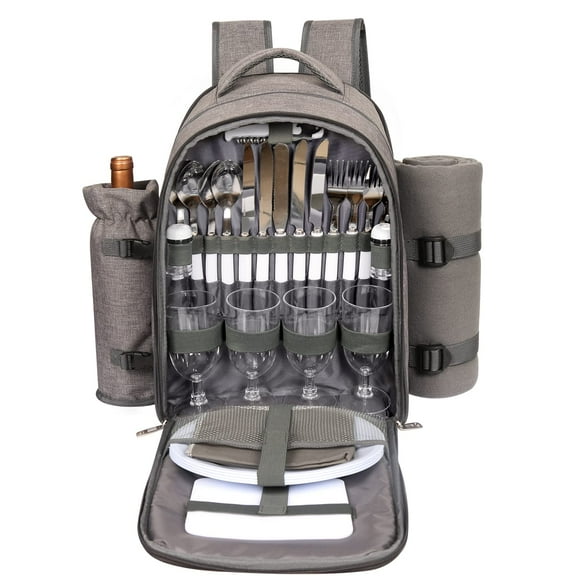 Mochila Cesta de Picnic Hap Tim para 4 Personas con Manta Gris