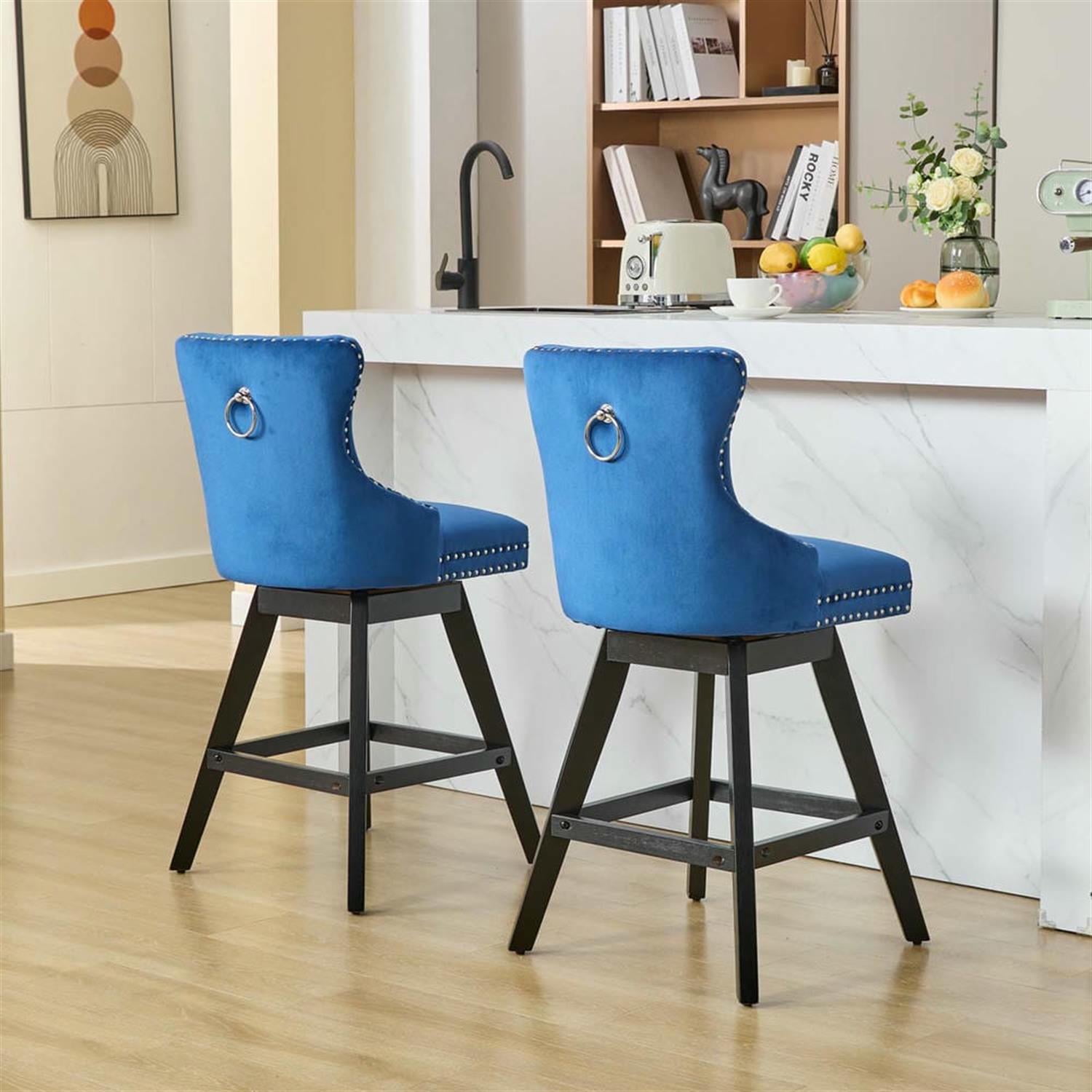 Demi Bonn 38" Counter Height Bar Stools Set of 2, Velvet Swivel Barstools with Button Tufted Back, Kitchen Island Countertop Chairs for Dining Room, Blue