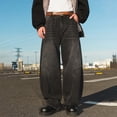 thumbnail image 6 of Jeans For Men Retro Washed Split Design Loose Tapered Straight Wide Leg Denim Trousers Comfortable Casual Daily Wear Fall Pants For Men Black L, 6 of 7