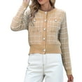 thumbnail image 2 of Womens Open Front Button Down Long Sleeve Texture Knit Cardigan Sweaters with Pockets Khaki L, 2 of 9