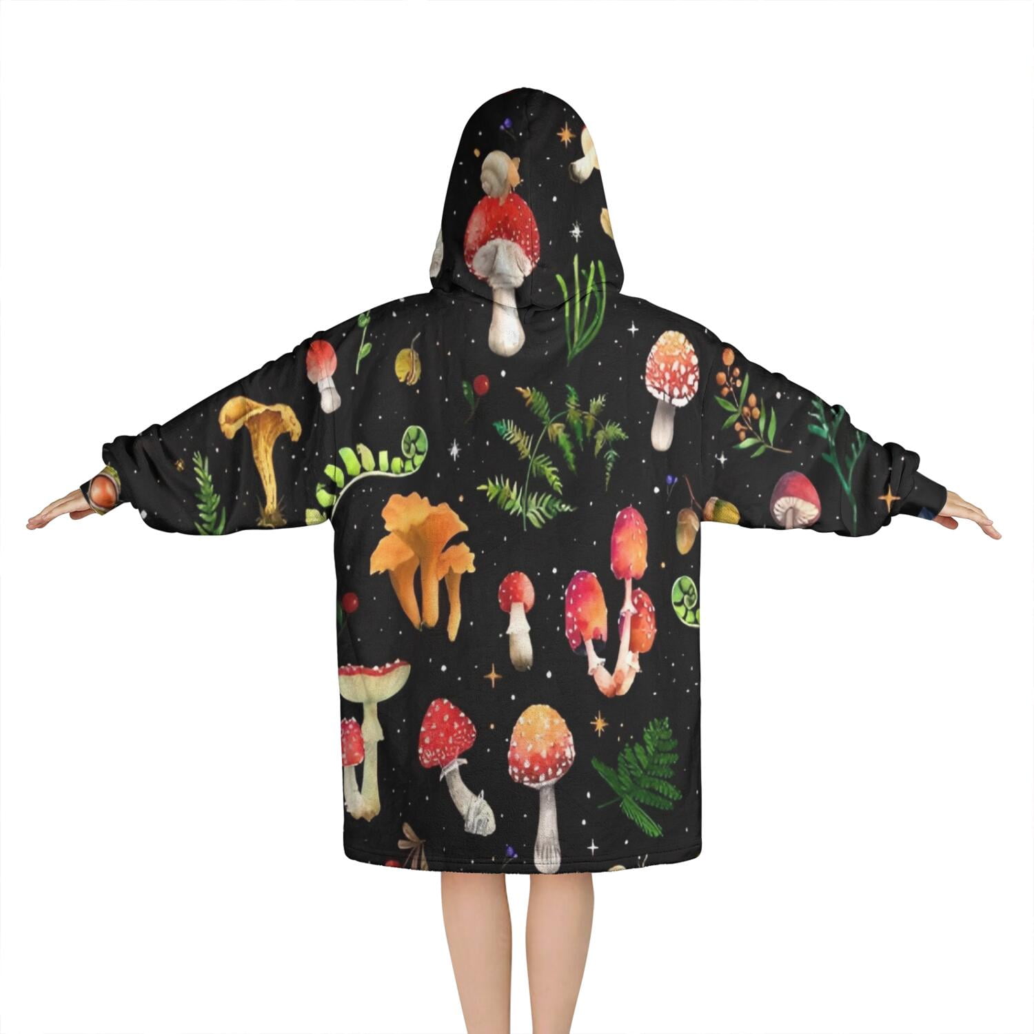 Red Mushroom Plant Black Pattern Blanket Hoodies for Kids 6-13YR Oversize Wearable Blanket Hoodies for Boys Girls Teens
