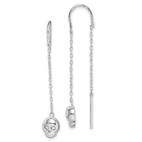 Sterling Silver Rhodium-plated Skull Threader Earrings