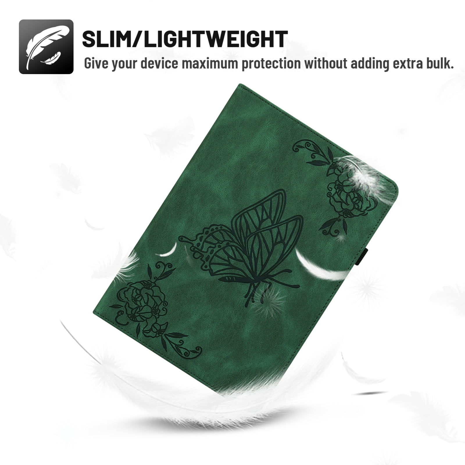 Elehold PU Leather Folio Case for Apple iPad (10th generation), Embossed Butterfly Leather Ultra Slim Kickstand Case with Auto Wake/Sleep Card Slots Pencil Holder Case ,Green