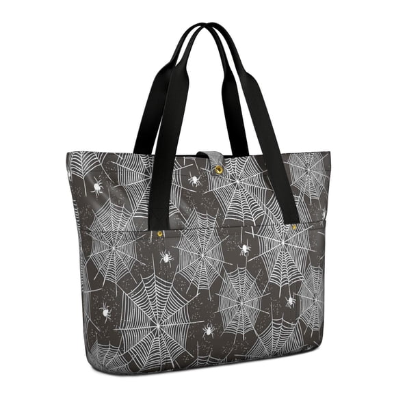Tote Bag for Women - Spider Web and Spiders Halloween Pattern Shoulder Bag - Large Utility Work Duffle Bag with Zipper Handbag for Travel, Work, Sprots