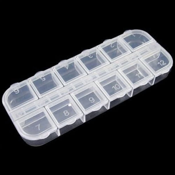 Contenedores de plástico para cuentas, joyero con tapa abatible para decoración de uñas, 12 compartimentos, color blanco, 13 x 5 x 1,5 cm