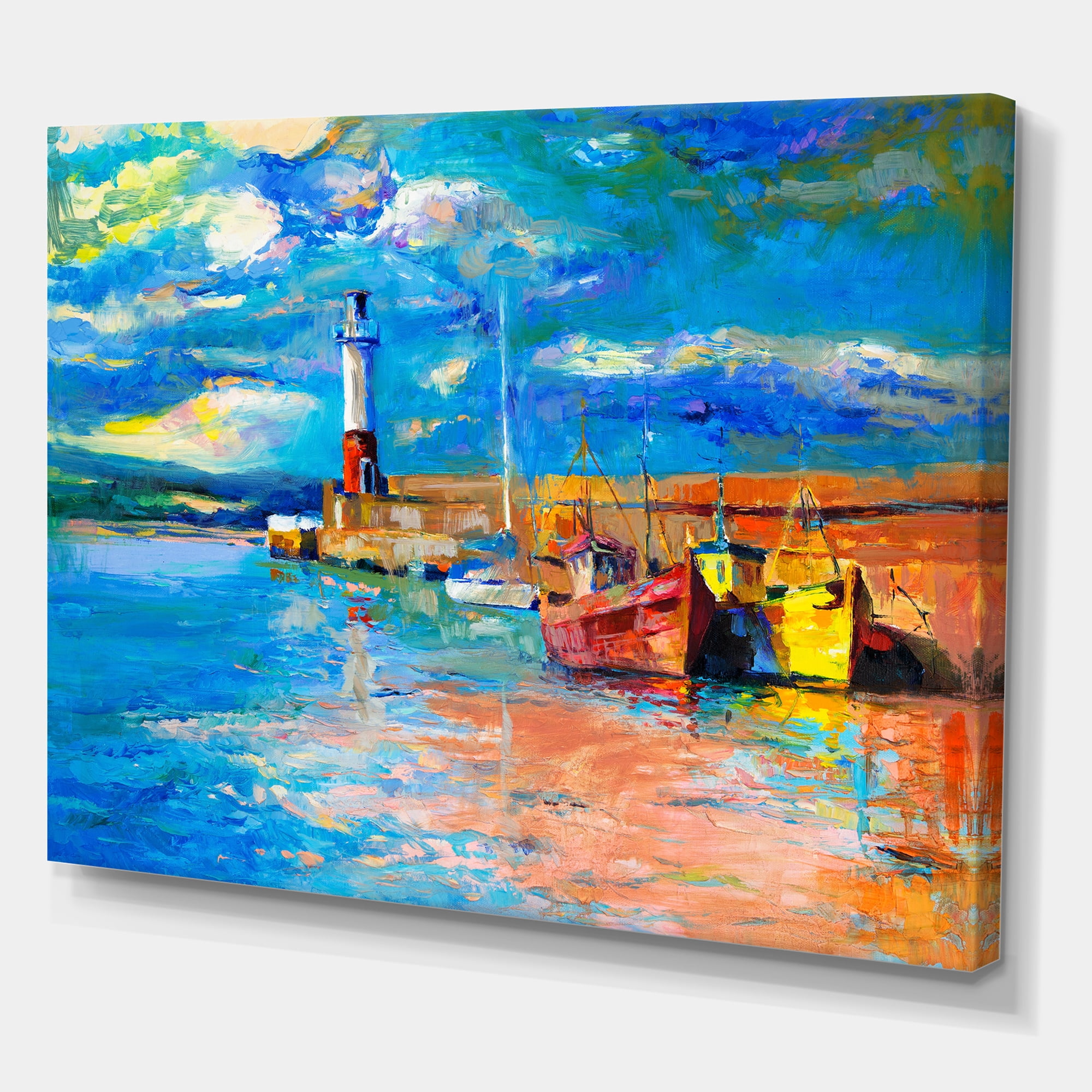 Designart ' Lighthouse By The Shore In Evening Glow ' Nautical & Coastal Canvas Wall Art Print