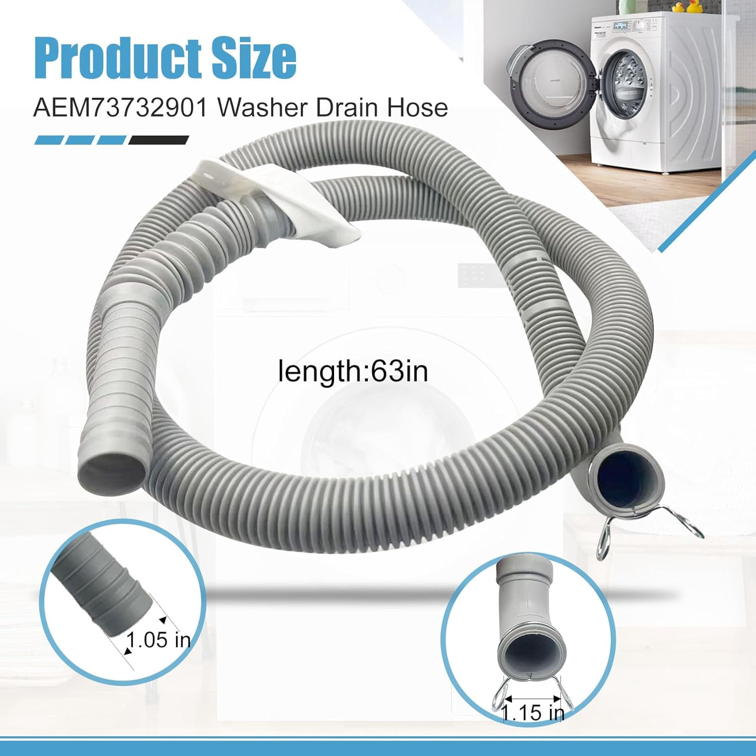 AEM73732901 Washer Drain Hose for LG Kenmore, Washing Machine Drain Hose Replacement, Replaces Parts Number AEM73732901 AEM74053001 MEGJ62685201 2702257 PS8749199 PS8749199