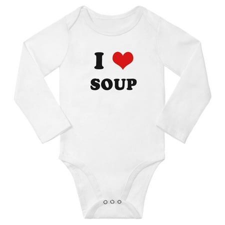 

I Heart Soup Love Food Cute Baby Long Bodysuit Romper (White 12-18 Months)