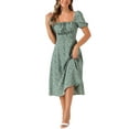 thumbnail image 2 of INSPIRE CHIC Women's Smocked Dress Square Neck Ruffled Hem Floral Dress L Gray Green, 2 of 6