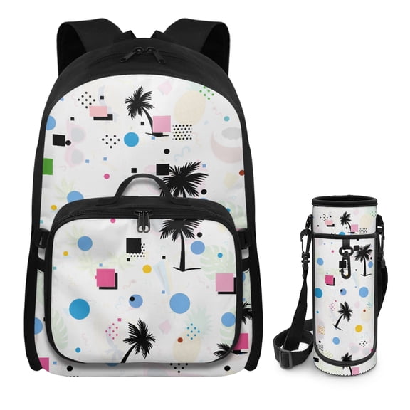 FUIALDOLG Tropical Geo School Backpack for Girls Boys Full Set of 3 Casual Schoolbags with Insulated Thermal Lunch Box Cooler Water Bottle Carrier