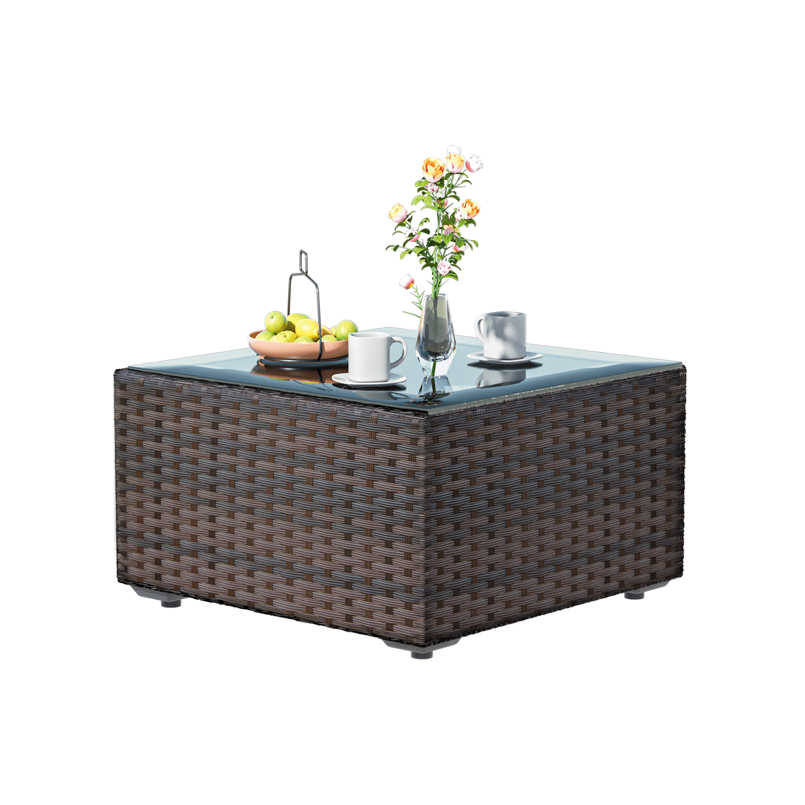 Grezone 15 Pieces Patio Furniture Set with Fire Pit Table, All Weather Outdoor Sectional PE Rattan, Patio Conversation Sets Cushions & Black-glass Coffee Table, Blue